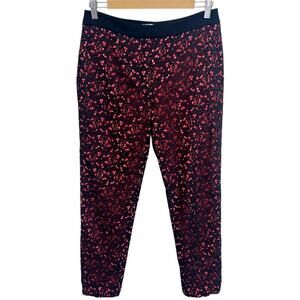 Sandro Crop Lace Overlay Tapered Pants Black Pink Pockets Dentelle Sz 38 US 6